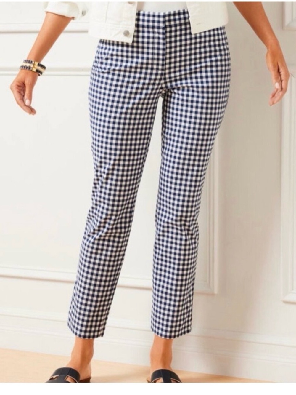 Talbots Perfect Crop Pant Gingham Blue White Size 12 NWOT